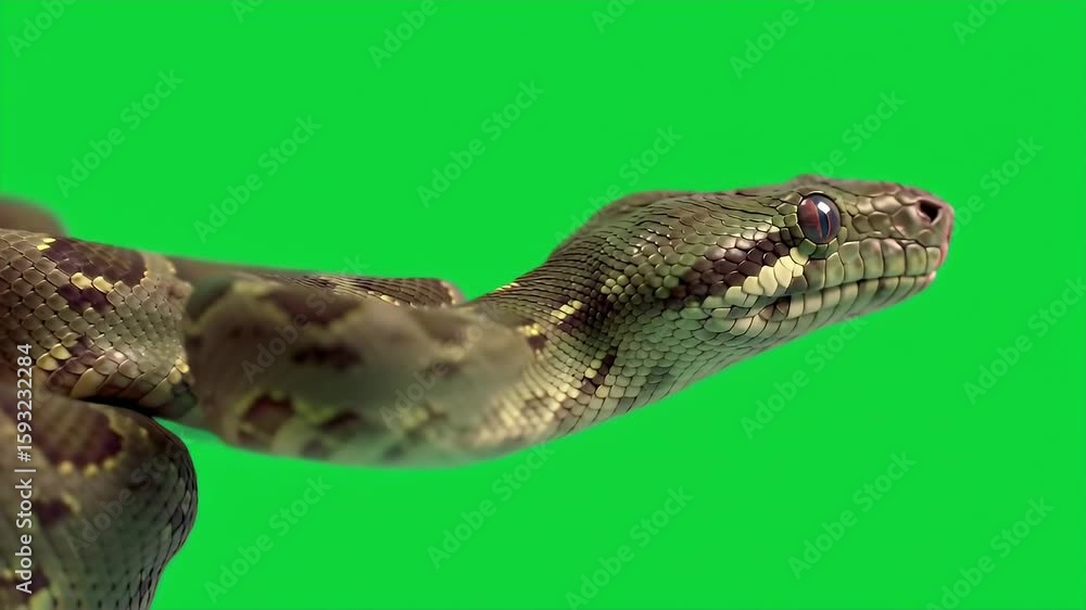 Poster realistic three d emerald tree boa isolated on green screen displaying intricate scales and patterns