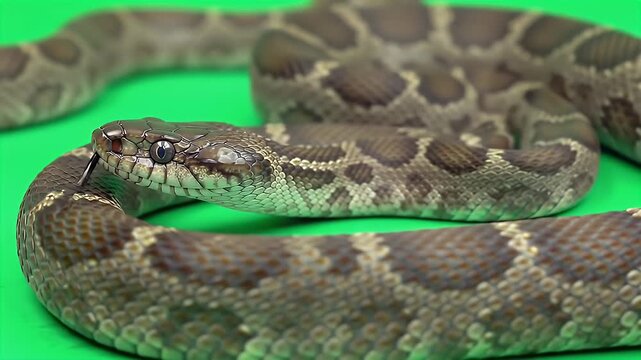 Realistic Three D Stephen's Banded Snake Hoplocephalus Stephensii Isolated on Green Screen Background Revealing Brown Tan Scales Perfect for Production and Wildlife Content