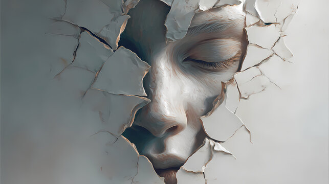 The fragmented mirror, dissociative amnesia. incomplete self. Illustration