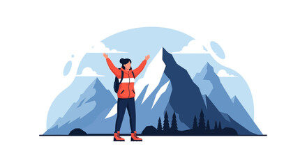 Female Hiker Reaching Mountain Peak Celebrating Adventure And Conquering Challenges