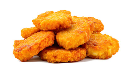chicken nuggets deep fried crispy golden tasty savory arranged isolated on a white background