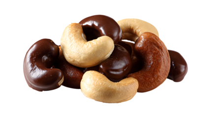 Cashew nuts with chocolate isolated on a white background