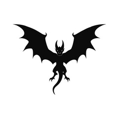 Dramatic silhouette of a fierce dragon in mid flight approaching the viewer with dynamic wings