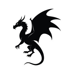 Majestic flying dragon silhouette in side profile with intricate wing details and powerful stance