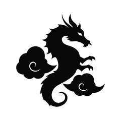 Majestic dragon silhouette art with ethereal cloud motifs and vibrant color palette