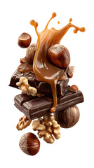 chocolate walnuts hazelnuts caramel sweet dessert isolated on a white background
