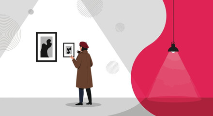 Elegant Exhibition A Person Appreciates The Modern Art In A Contemporary Art Gallery