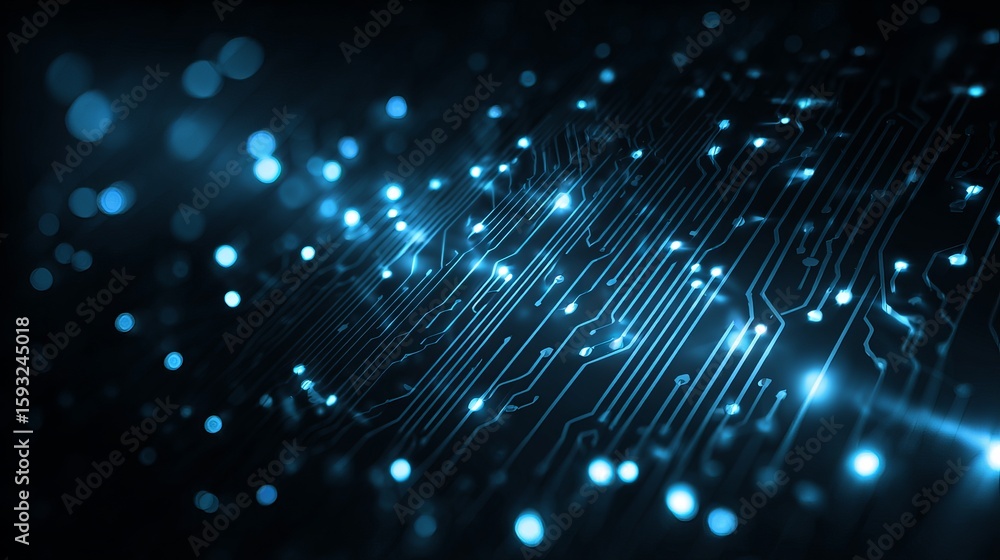 Poster futuristic glowing circuit board design representing technology advancement and digital connectivity