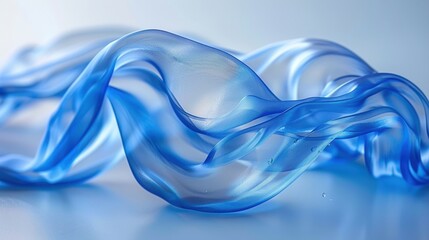 Flowing blue fabric draped elegantly, showcasing soft textures and light reflections in a serene setting