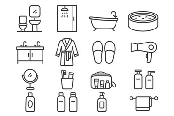 Bathroom, spa line icon set. relaxation, hygiene, grooming icons outline collection
