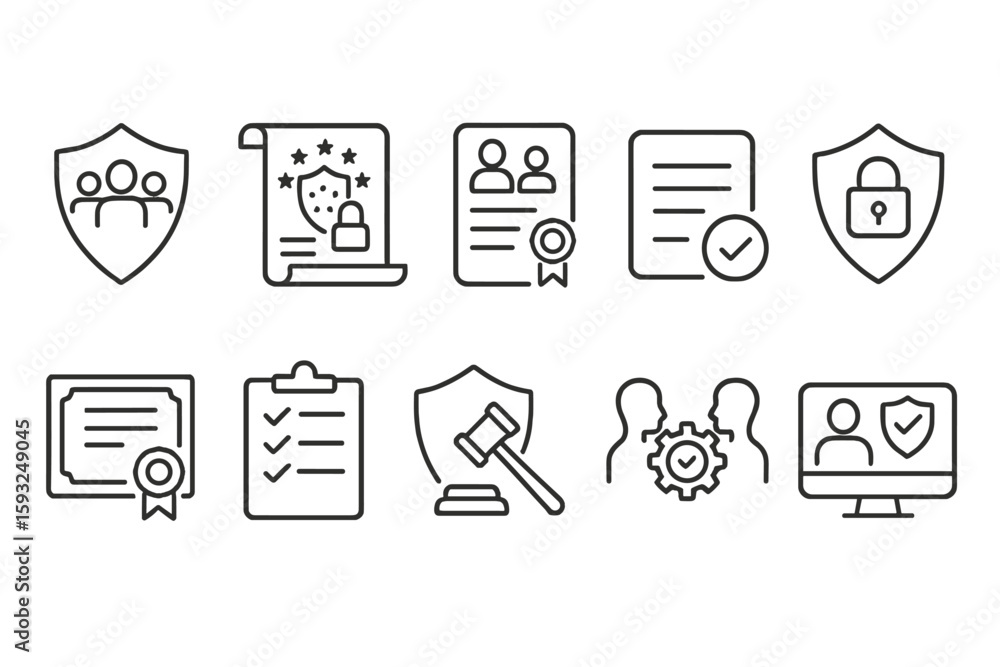 Poster security and privacy line icon set. data protection, cybersecurity line collection