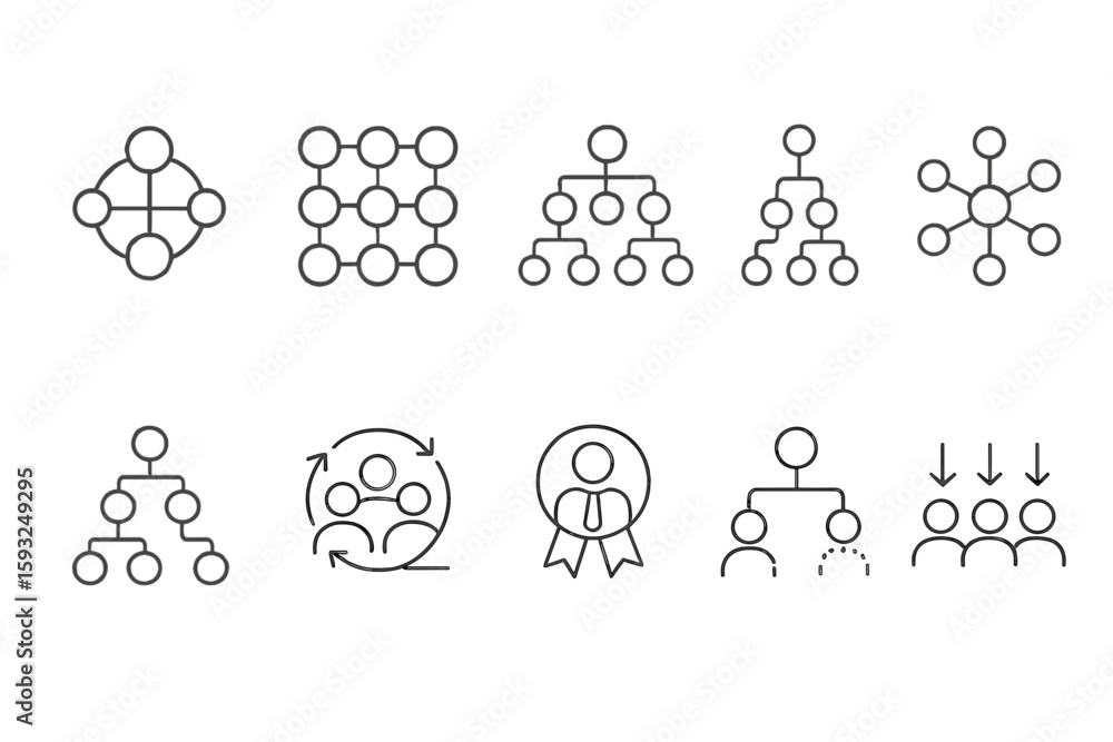 Poster hierarchy, organization chart outline icon set. structure, teamwork line collection