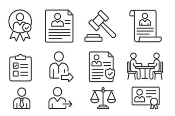 Human resources outline icon set. recruitment, employment, hr management icons