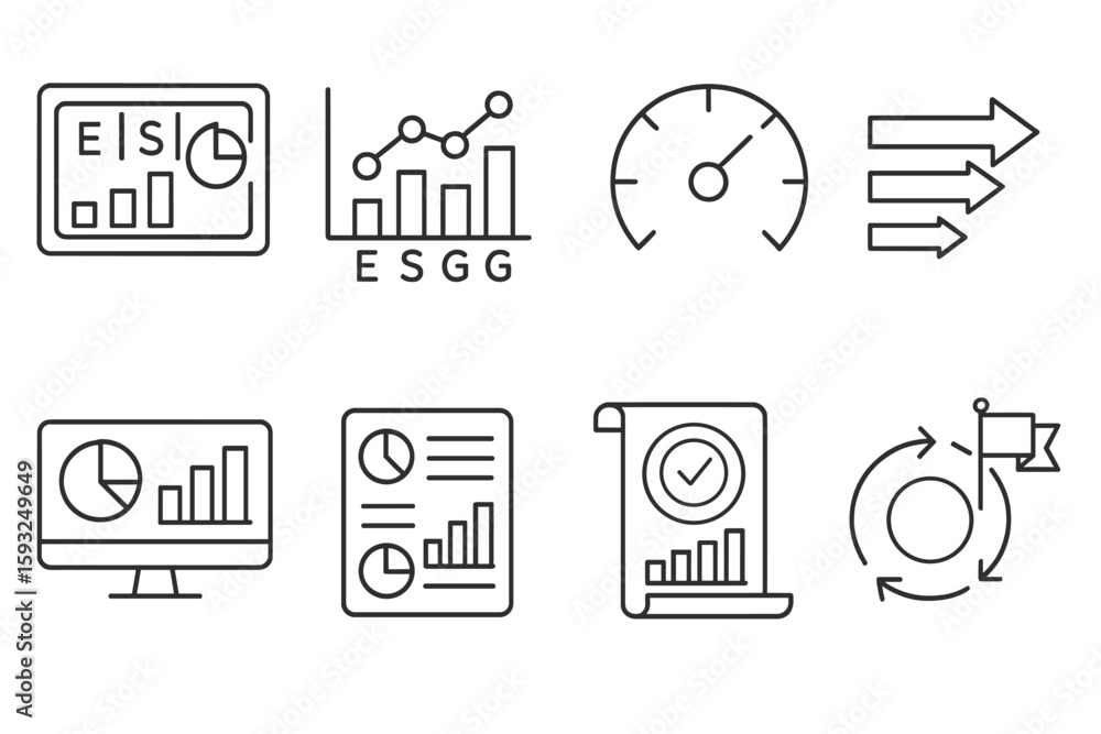 Poster Analytics and dashboard line icon set. metrics, data visualization icons collection