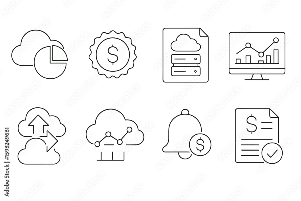 Poster cloud computing linear icon set. data, network and technology icons line collection