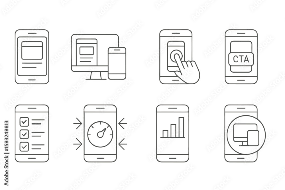 Poster mobile app ui linear icon set. interface, responsive design, user-friendly icons collection
