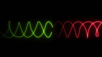 3D animation with a black background and glowing neon wavy lines. wallpaper. 4k
