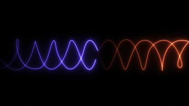 3D animation with a black background and glowing neon wavy lines. wallpaper. 4k