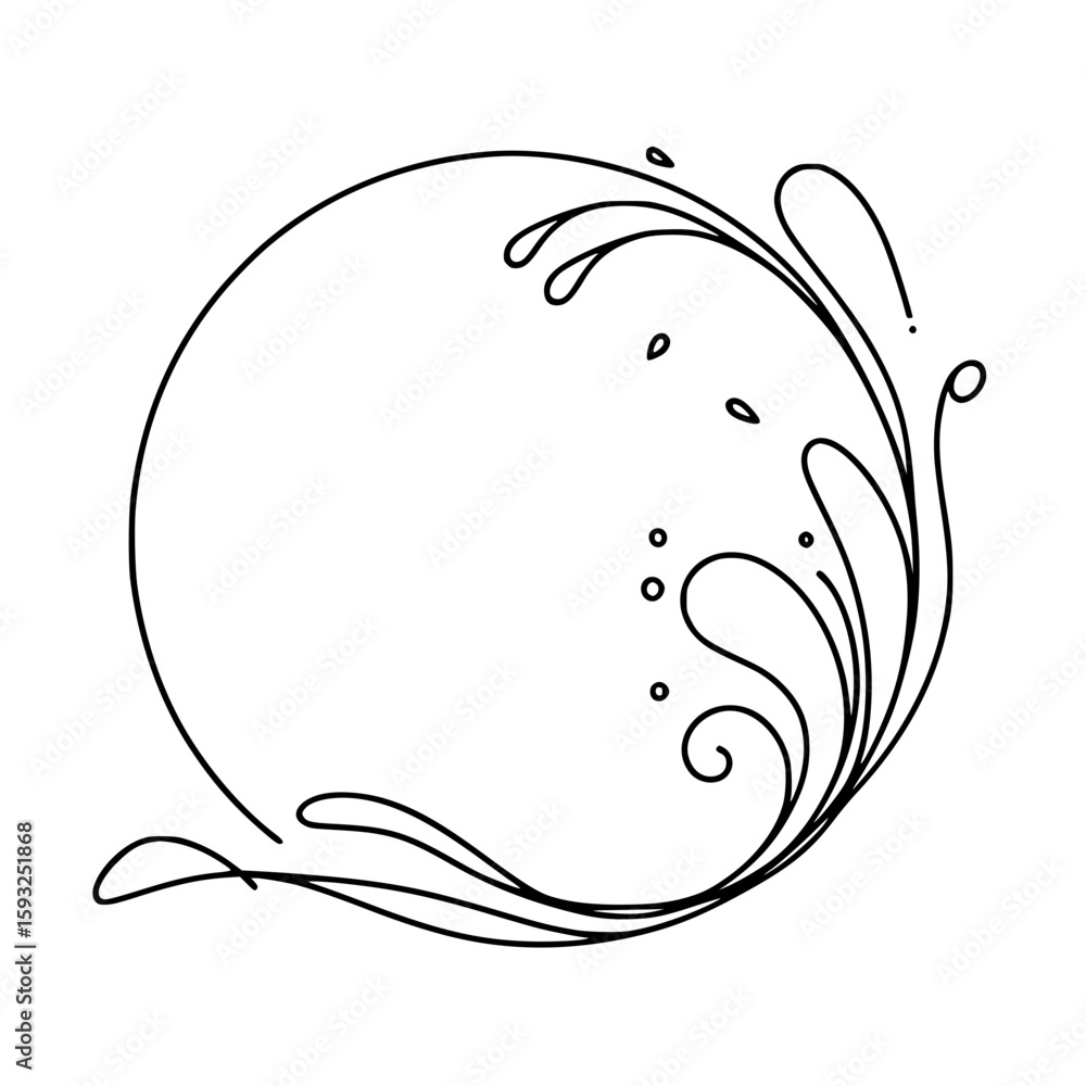 Poster minimalist circular outline design with flowing water elements