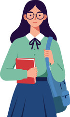 Student girl holding book with backpack education concept young woman learning vector illustration