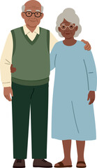 Fototapeta premium Elderly couple standing together smiling love and companionship senior man and woman vector illustration