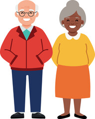 Fototapeta premium Elderly man and woman standing together smiling in casual clothing vector design illustration