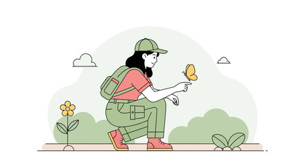 Fototapeta premium Girl Is Interacting With Nature And Enjoying Adventure In Beautiful Environment