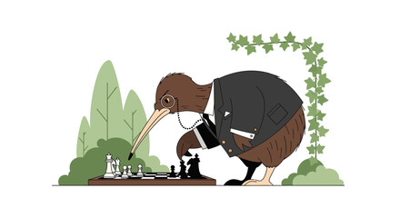 Kiwi Bird Ponders Chess Strategy Dressed In Business Suit Nature Background