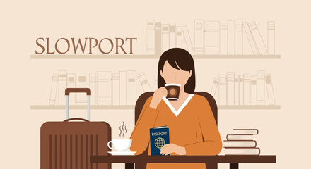 Leisurely Slow Travel Preparation With Suitcase And Passport In Home Library