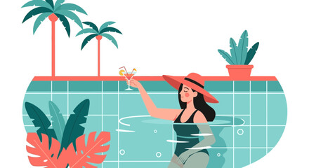 Leisurely Relaxation Poolside Scene Vacation Retreat With Refreshing Cocktail
