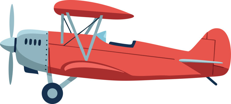 Red vintage biplane airplane vector illustration with propeller and open cockpit design for aviation graphics