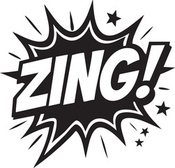 Zing! comic book style sound effect. A retro pop art explosion bubble with a witty word for dynamic graphic design.