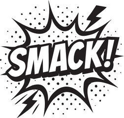 Obraz premium Monochrome comic book explosion bubble with the onomatopoeia word Smack! A pop art style vector illustration for graphic design.