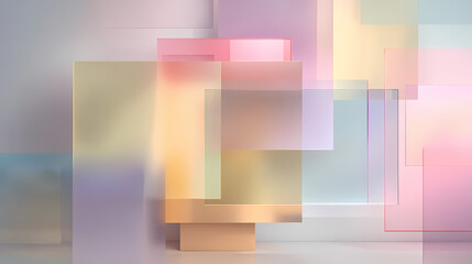 Fototapeta premium Abstract concept featuring floating translucent panels and soft pastel gradients on neutral background with spacious. translucent panel. Illustration