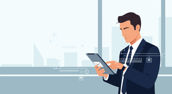 Modern Businessman Using Digital Tablet For Communication In Urban Workspace
