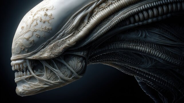 Biomechanical organism with intricate details, futuristic alien portrait concept