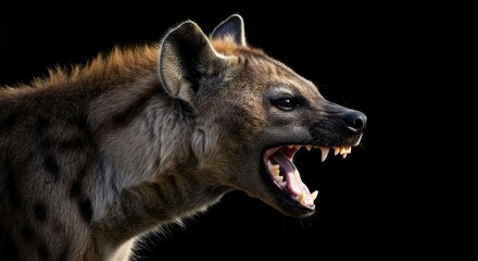 Fototapeta premium Intense portrait of a hyena displaying its formidable teeth in striking detail