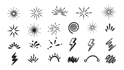 Diverse Minimalist Sunbursts and Decorative Elements, an Artistic Array 