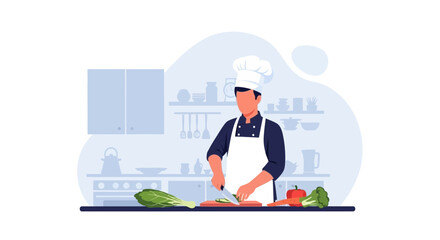 Professional Chef Preparing Healthy Vegetarian Meal In Modern Kitchen Setting