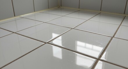 Cleanliness portrayed with the reflective surfaces of tiled walls and flooring pattern