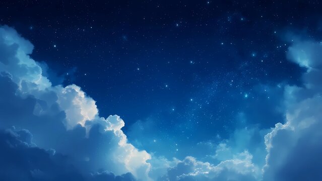 Starry Night Sky with Illuminated Clouds - Dreamy Celestial Background