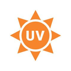 Ultraviolet icon, orange sun with UV letters, vector symbol
