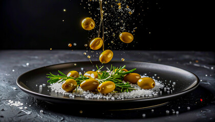 olives falling on plate
