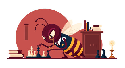 Strategic Insect A Bee Dressed Formally Engaged In A Thoughtful Chess Match