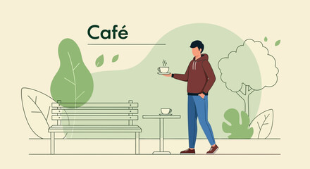 Outdoor Coffee Relaxation Scene With A Man Serving Coffee In A Cafe