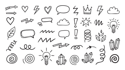 Doodle Elements Vector Collection of Hand-Drawn Symbols, Shapes and Design Icons with Line Art Style 