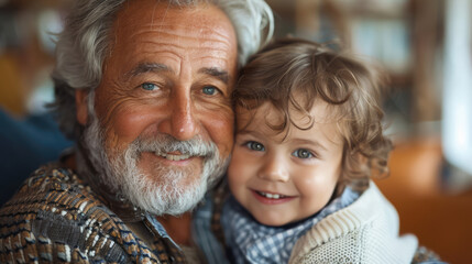 Grandfather and grandchild embrace, sharing a heartwarming moment filled with love and joy.