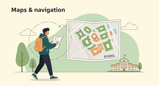Student Navigating Campus Using Paper Map Exploring College Geography Learning