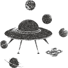 Alien retro y2k stipple design ufo halftone brutalist urban vector png with clear background, extraterrestrial 2000s photocopy grunge tattoo gen z effect