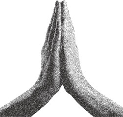 Prayer retro y2k stipple design god halftone brutalist urban vector png with clear background, faith 2000s photocopy grunge tattoo gen z effect